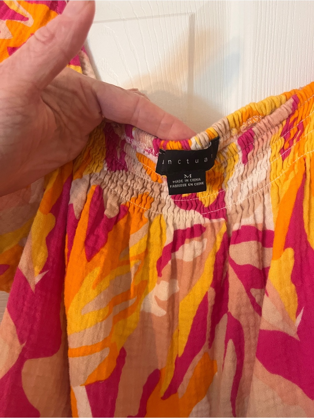 Sanctuary Puff Sleeve Square Neck Blouse in Pink, Orange & Cream - Picture 3 of 3